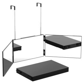3 Way Mirror with Telescopic Hanger Tri-fold Mirror Personal Makeup Mirror for Self Shaving Hair Cutting Dyeing Curling Braiding