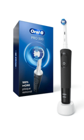 Oral-B Pro 500 Rechargeable Electric Toothbrush, Black, 1 Count, Adults and Children 3+