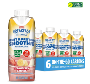 Carnation Breakfast Essentials Fruit & Protein Smoothie Nutritional Drink Shakes, Strawberry Banana, 8 fl oz, 6 Pack