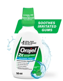 Orajel 2X Medicated Gum Pain Rinse, Oral Pain Relief, Alcohol Free, Soothing Mint, 16 fl oz