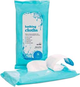 Bath Wipes No-Rinse; 8" x 8". Pack of 352 NonSterile Wipes for Skin Protection. Soft Pack of Premoistened Towels with Aloe Vera and Glycerin. Microwav