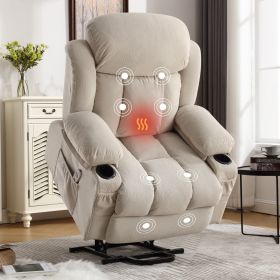 Power Lift Recliner Chair with Heat and Massage Electric Fabric Recliner Chair for Elderly with Side Pocket, USB Charge Port