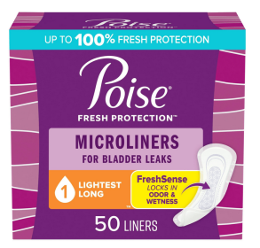 Poise Microliners Incontinence Panty Liners, 1 Drop Lightest Absorbency, Long, 50 Count