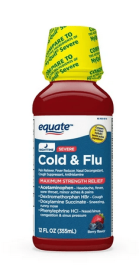Equate Nighttime Severe Cold and Flu Relief, Max Strength, 12 fl oz