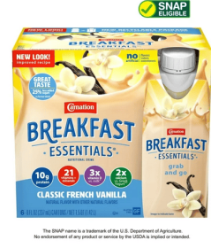 Carnation Breakfast Essentials Nutritional Protein-Packed Drink Shakes, Classic French Vanilla, 8 fl oz, 6 Pack