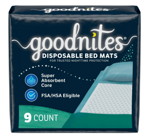Goodnites Disposable Bed Pads for Bedwetting, 2.4 x 2.8 ft, 9 Ct