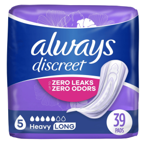 Always Discreet Incontinence Pads, Heavy Absorbency, Long, 39 Ct