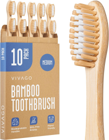 Bamboo Toothbrushes Medium Bristles 10 Pack - BPA Free Medium Bristles Toothbrushes for Adults | Eco-Friendly