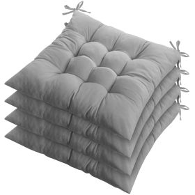 4Pcs Chair Cushion Pads Pillow 17.72x17.72x2.37in Soft Tie On Square Sitting Mats For Home Office Car Sitting Travel (Option: Grey)