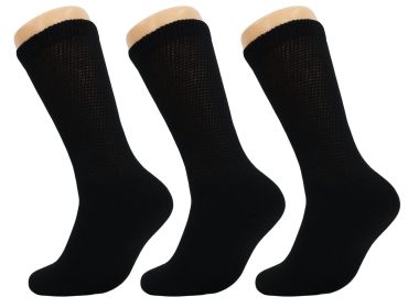 Diabetic Crew Socks Loose Fit Non-Binding Cotton Crew Diabetes Socks 3 Pairs (Sock Size: 10-13, Color: Black)